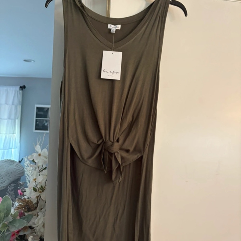 Love Tree Olive Green Sleeveless Knot-Front tank top
